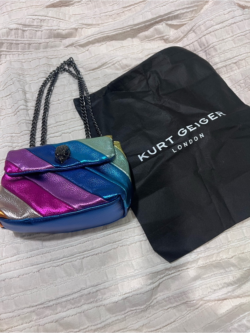 Kurt Geiger Iridescent Rainbow Metallic Leather Shoulder Bag